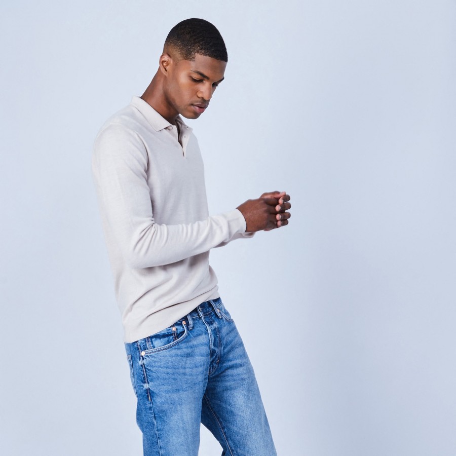 Jumper with polo collar in merino wool - Eni
