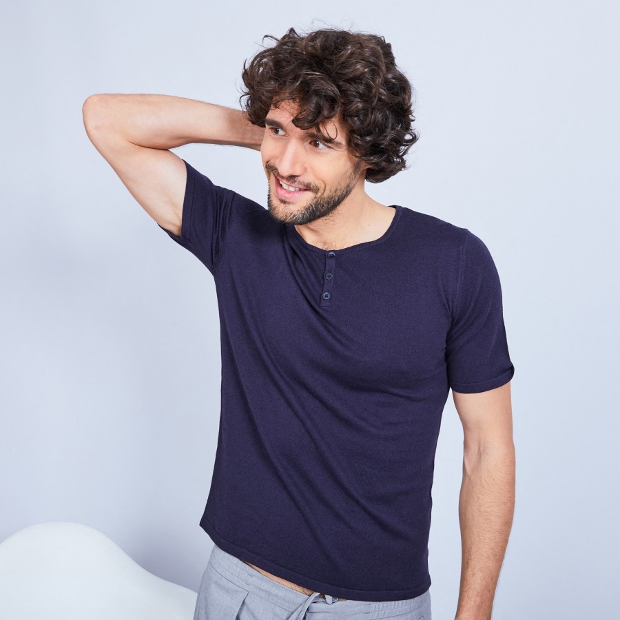 Cotton and cashmere T-shirt with Tunisian collar - Harumi