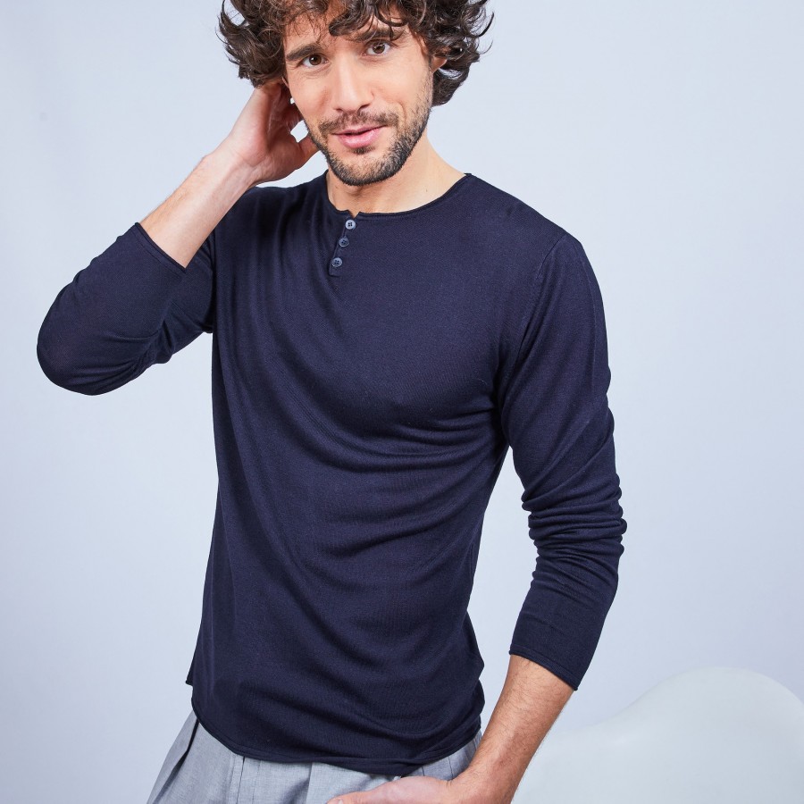 Bamboo and cashmere Henley jumper - Honura