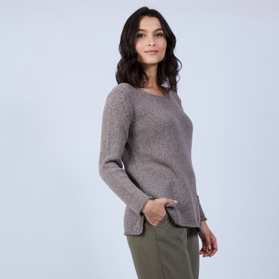 Round-neck slitted jumper in merino wool - Betina