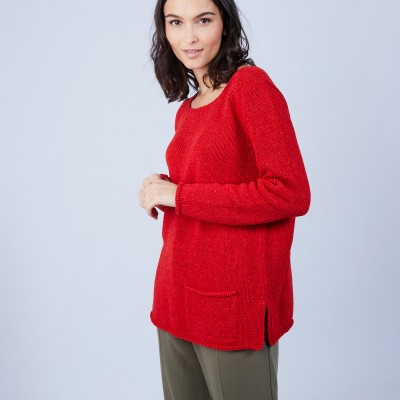 Round-neck slitted jumper in merino wool - Bajira