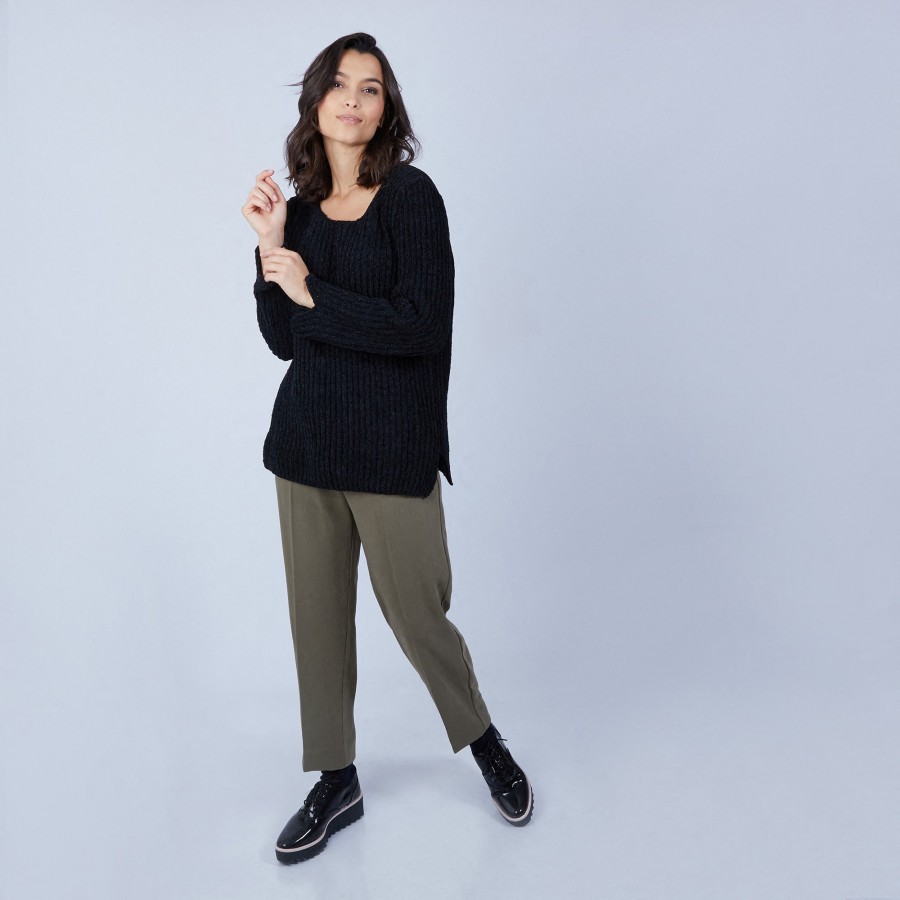 Jumper with slits in silk and wool velour - Bonnou