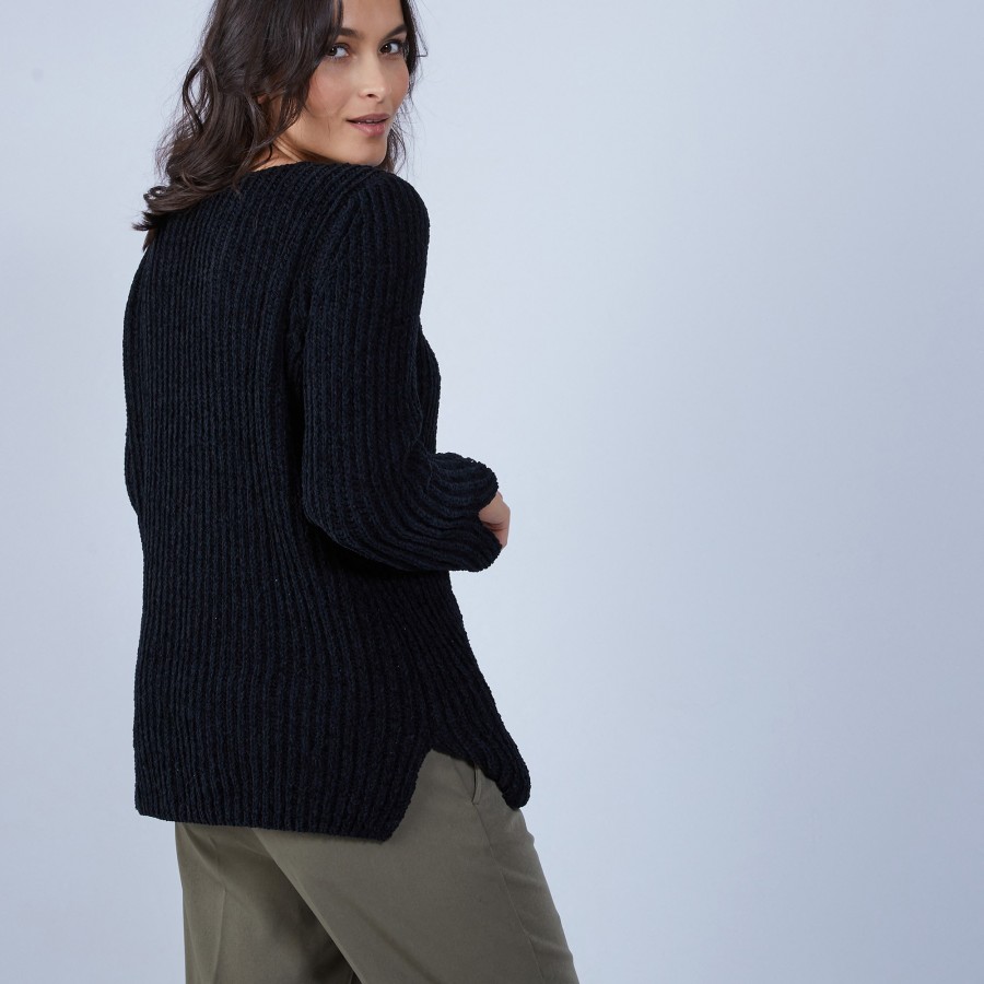 Jumper with slits in silk and wool velour - Bonnou