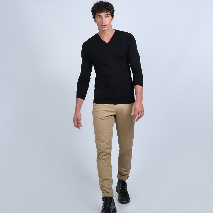 V-neck jumper in merino wool - Elmo