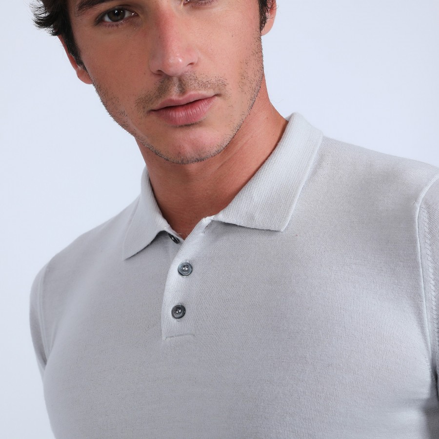 Jumper with polo shirt collar in merino wool - Eni