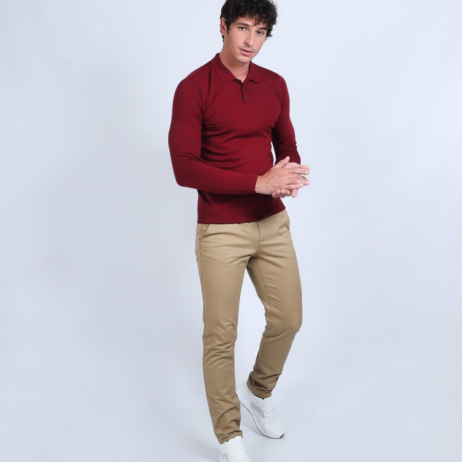 Jumper with polo shirt collar in merino wool - Beni