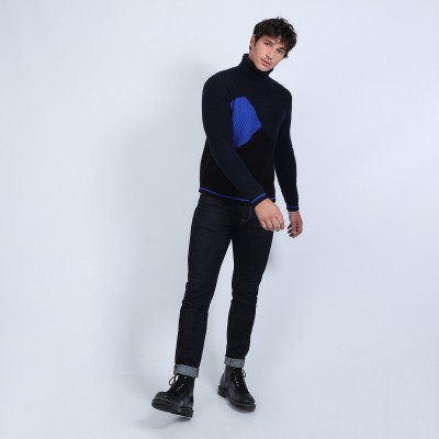 Roll-neck triple-tone cashmere jumper - Rapière