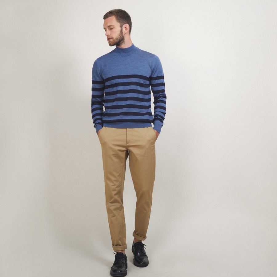 Striped wool sweater with high neck collar - Lazaar