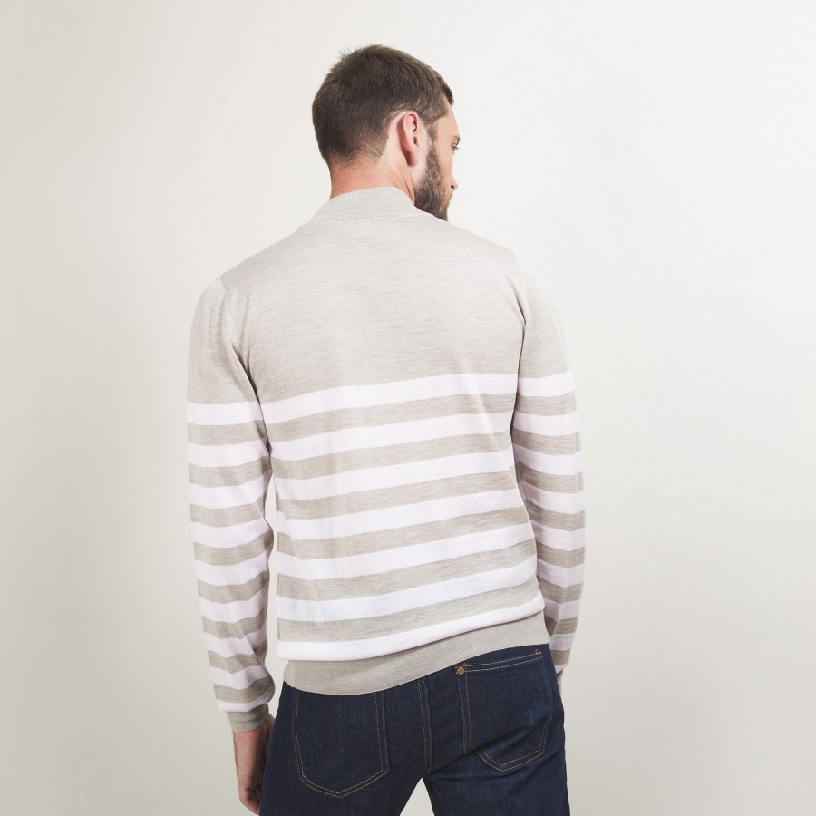 Striped wool sweater with high neck collar - Lazaar