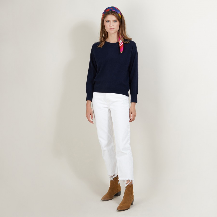 Cashmere round neck sweater with hammer armholes - Breee
