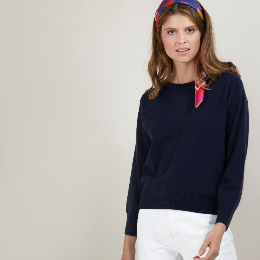Cashmere round neck sweater with hammer armholes - Breee