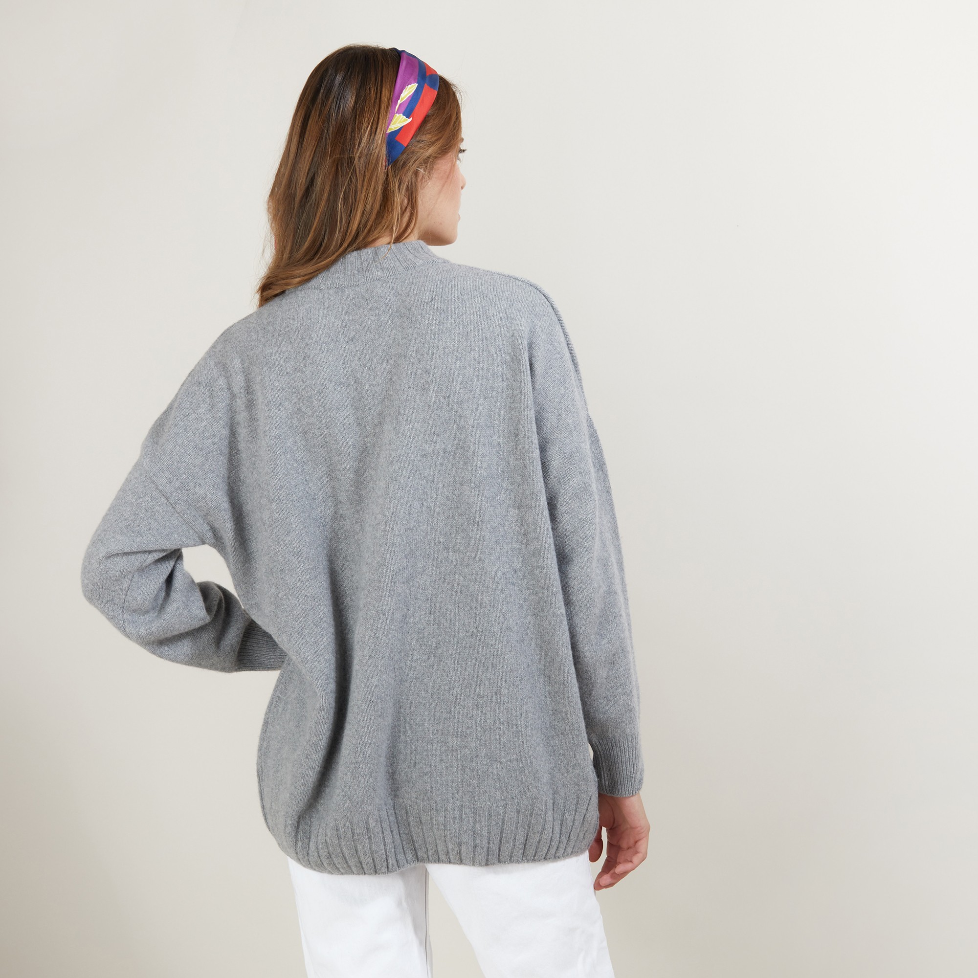 Oversized high-neck sweater in recycled cashmere and wool