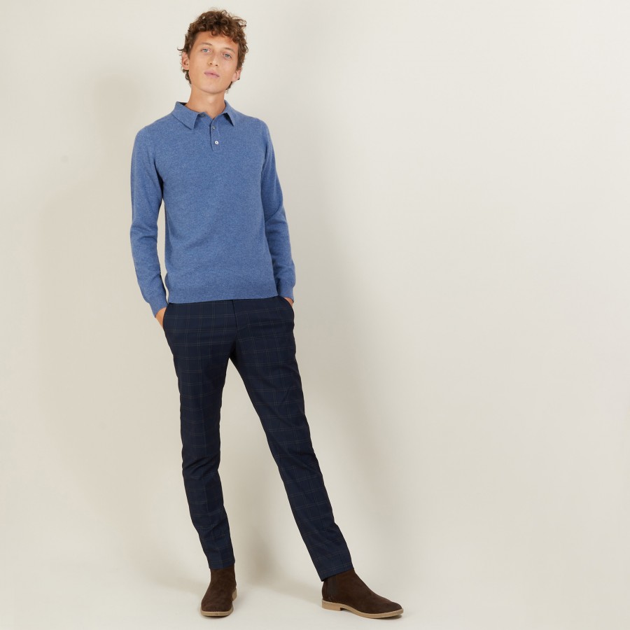 long-sleeved polo shirt in 100% cashmere-BILLY