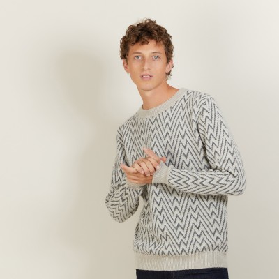 Herringbone pattern sweater in wool and Alpaca - Luka