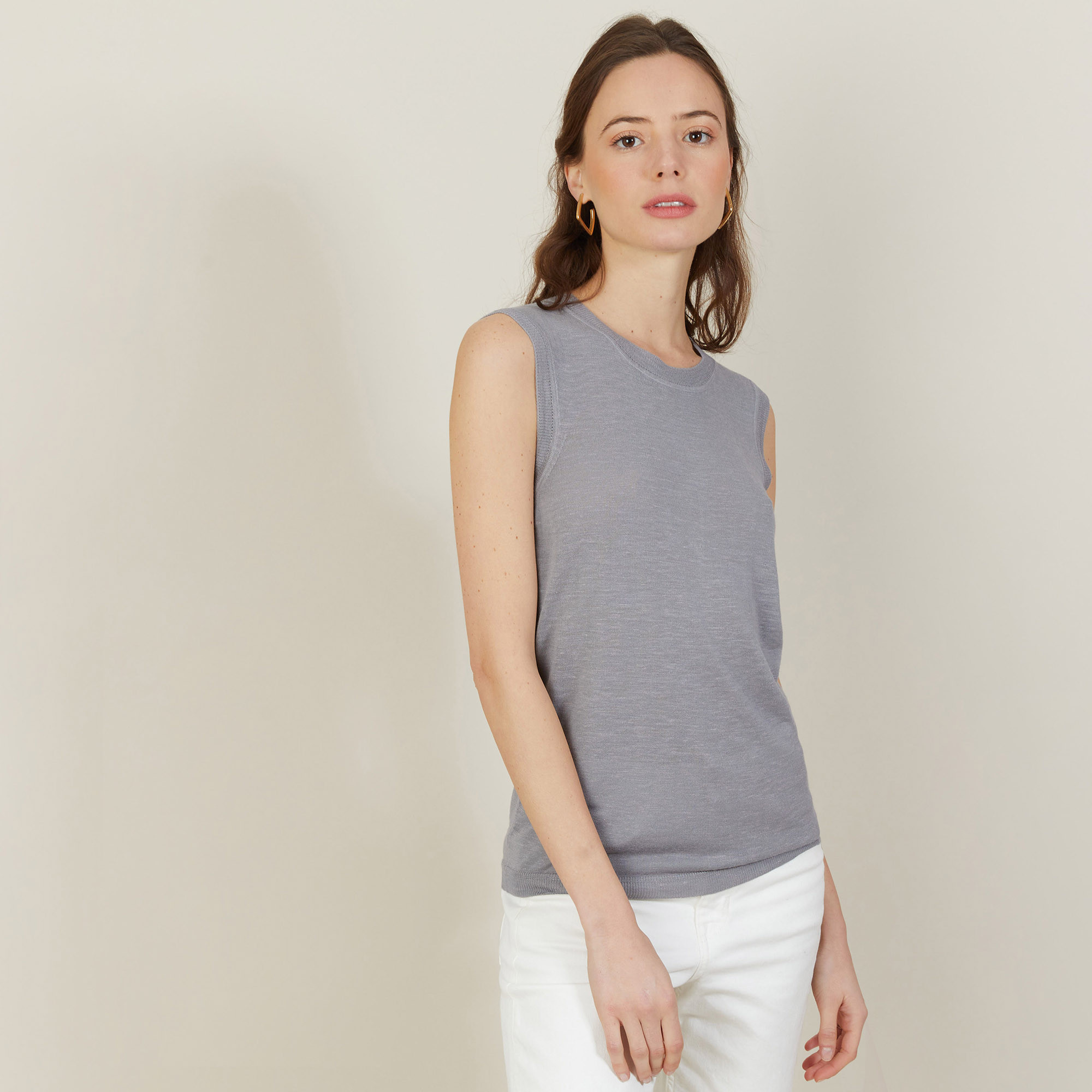 Wide-strap slub linen tank top - Billie