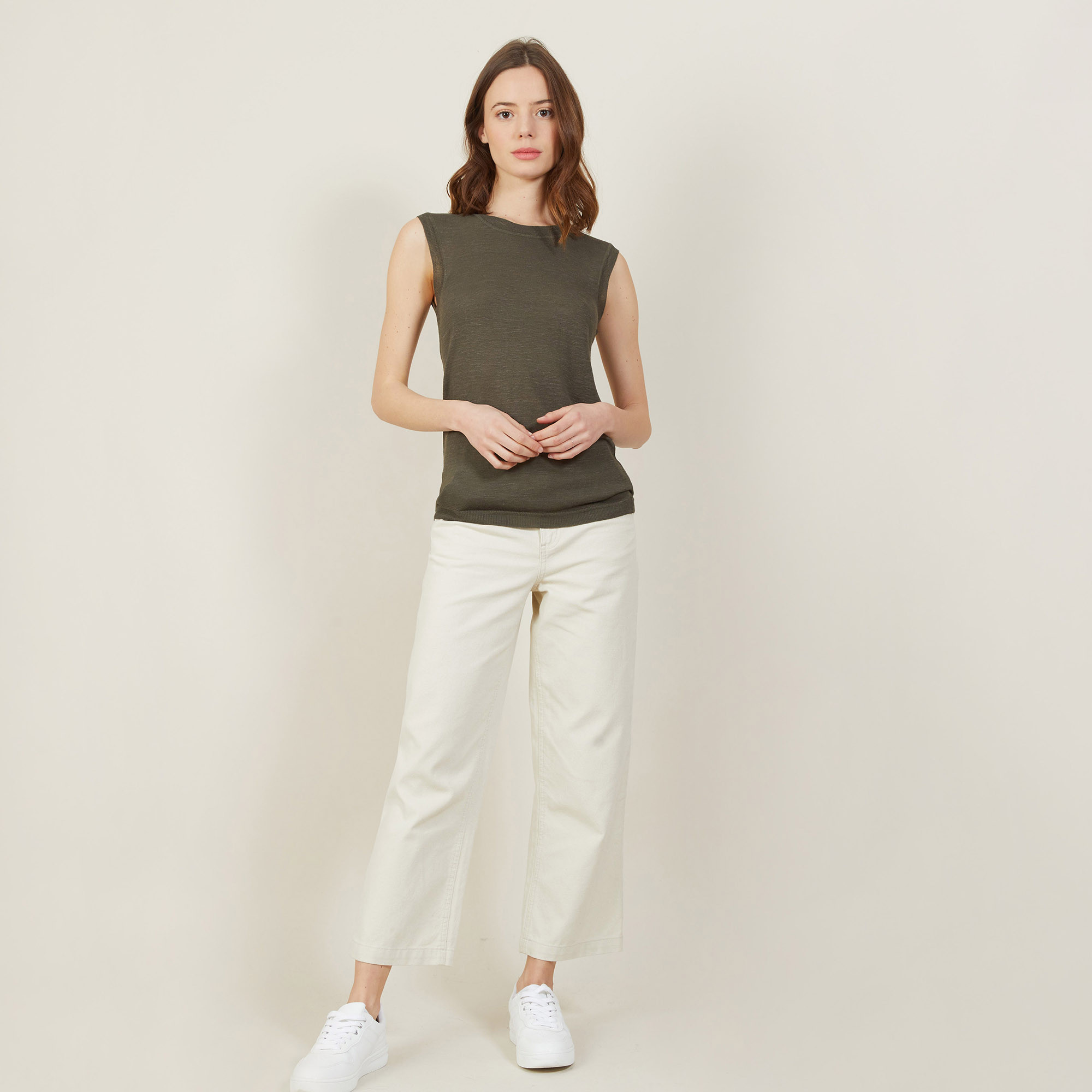 Wide-strap slub linen tank top - Billie