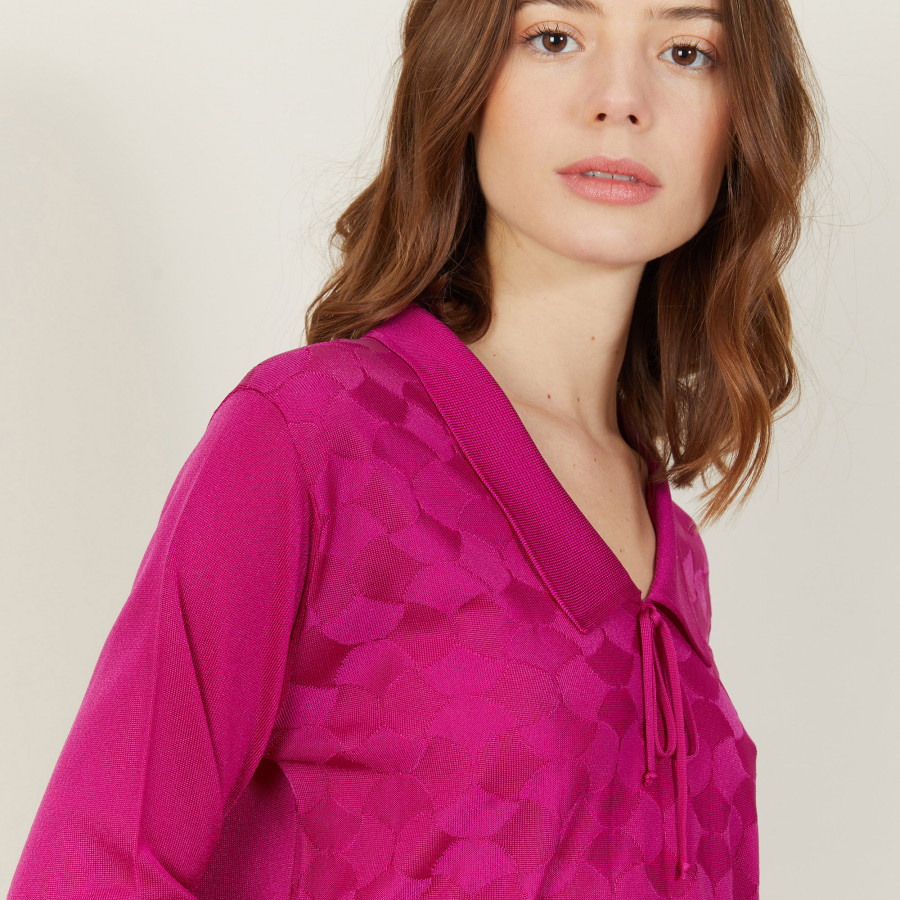 Tie-neck polo shirt in Fil Lumière - Amara