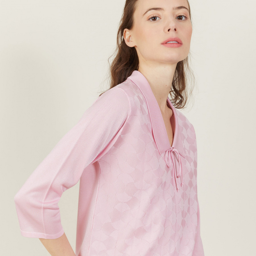 Tie-neck polo shirt in Fil Lumière - Amara