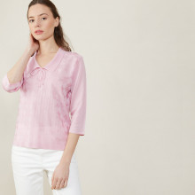 Tie-neck polo shirt in Fil Lumière - Amara