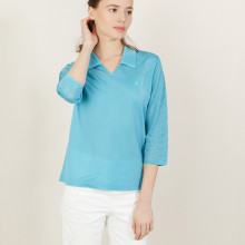 3/4 sleeve openwork polo shirt - Anaelle