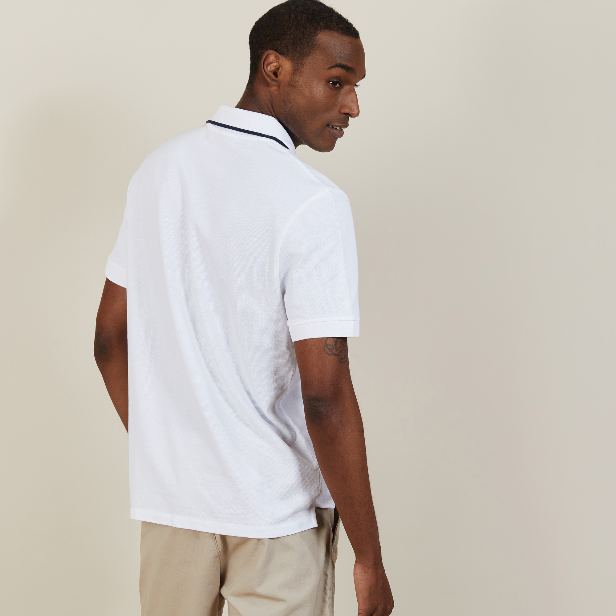 Cotton polo shirt with two-tone collar - Bistro - Maison Montagut