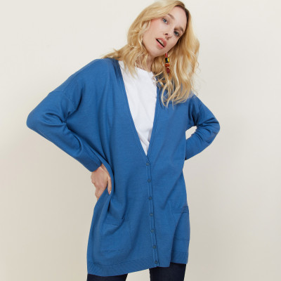 Long wool cardigan with pockets - Anne-Sophie