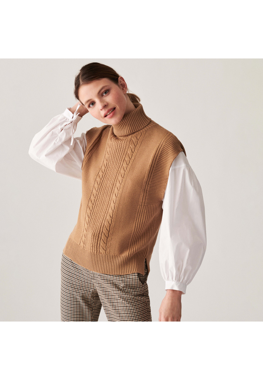 Sleeveless turtleneck sweater in merino wool - Claudia