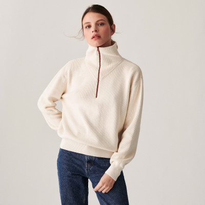 Chunky knit zipped trucker-neck sweater - Denise