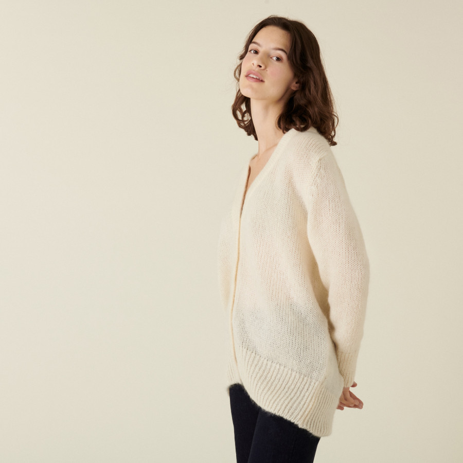 V-neck buttoned cardigan in mohair - Anais