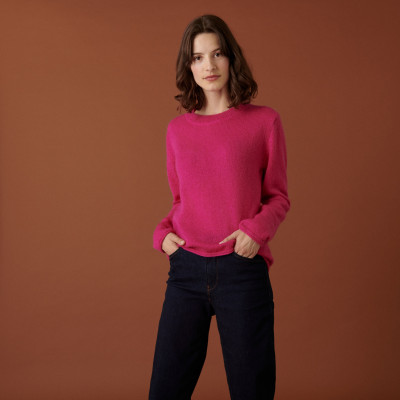 Round neck mohair sweater with rolled finishes - Alexia