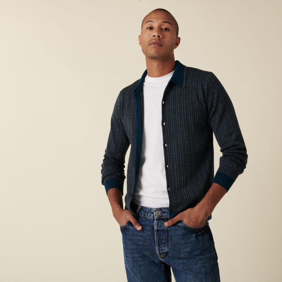 Merino wool button-down jacket with polo collar - Armel
