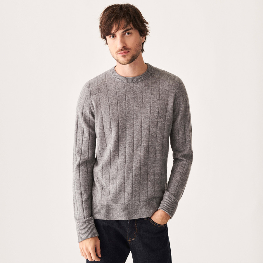 Round-neck cashmere sweater in checkered mesh - Alexis