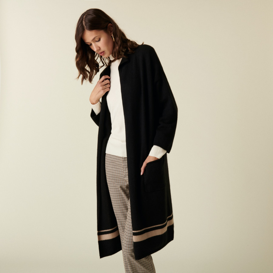Long 3-ply cashmere cardigan with high collar - Dorys