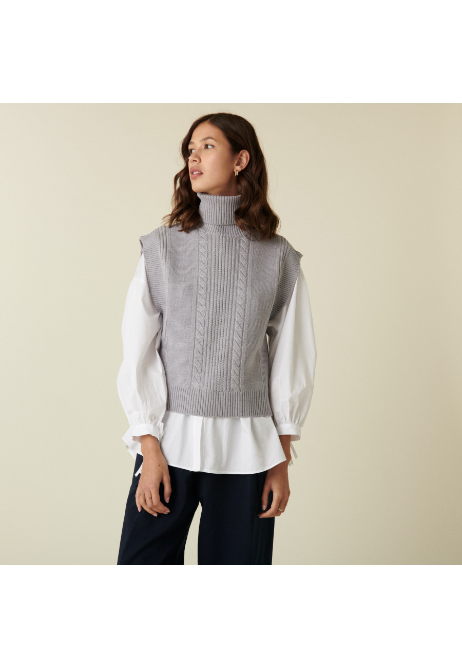 Sleeveless turtleneck sweater in merino wool - Claudia