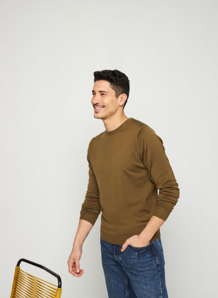 Round neck sweater with logo in merino wool - Eddie