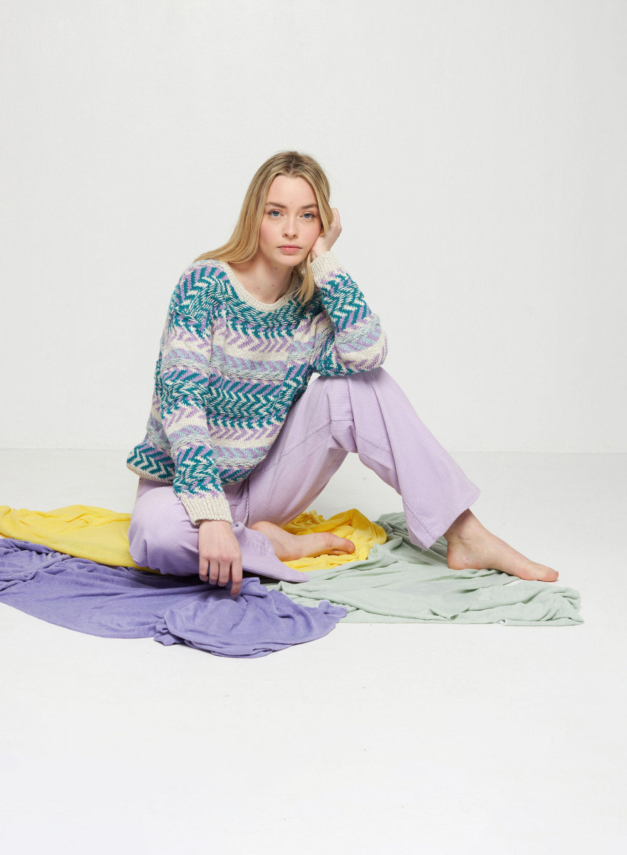 Multicolored cotton and linen jumper - Thadji