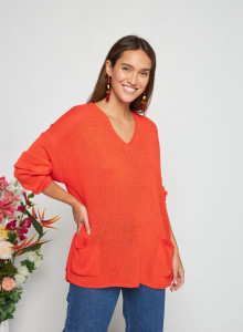 Oversized V-neck sweater in corallo - Telma