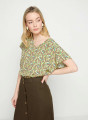 Short-sleeved patterned blouse in viscose warp and weft - Serena