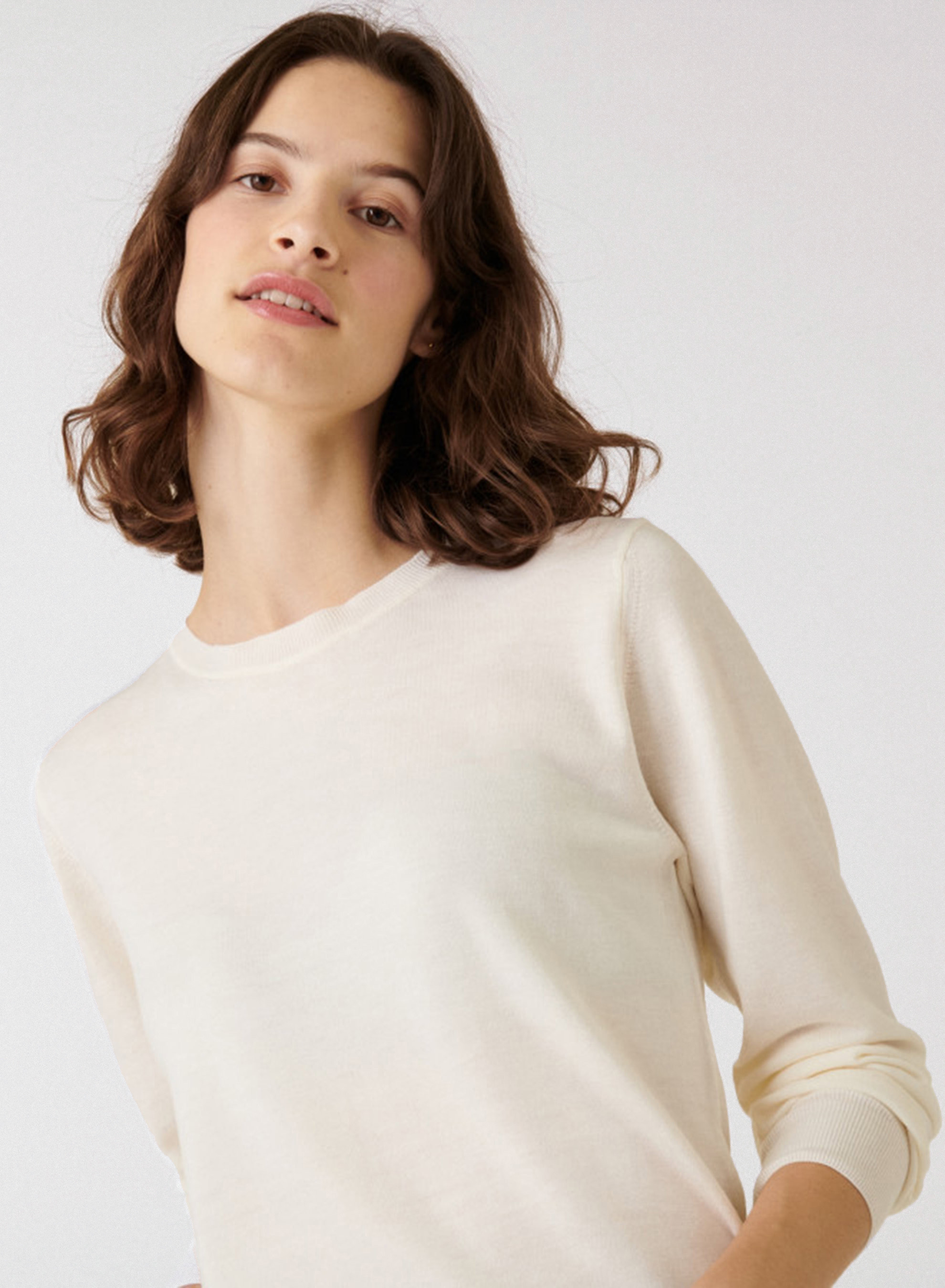 Merino wool round-neck jersey sweater - Asena