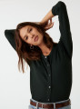 Merino wool buttoned round-neck cardigan with pockets - Amalia