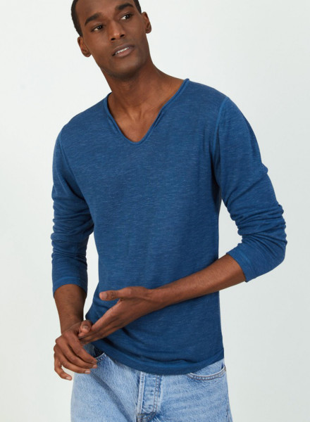 Slub linen T-shirt with Tunisian collar - Blayne