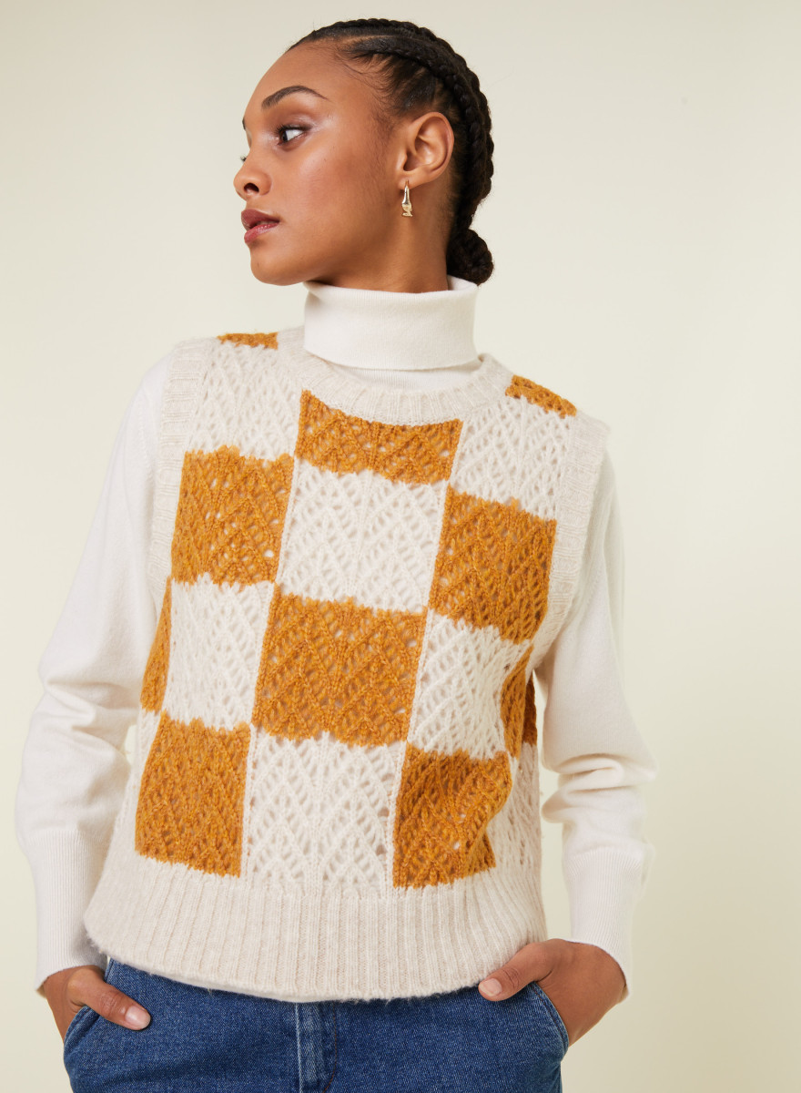 Openwork sleeveless wool cocoon sweater - Geva