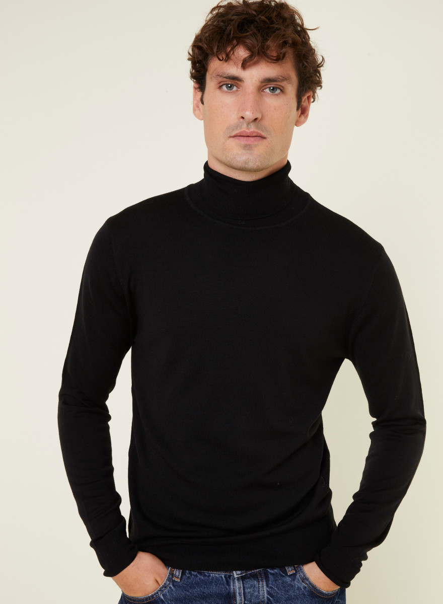 Reproducere foretage Formuler Turtleneck sweater with logo in merino wool - Enzo