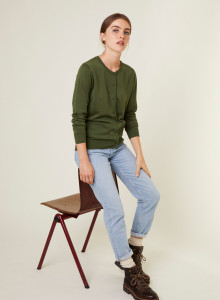 Buttoned round neck cardigan with pockets in merino wool - Amalia