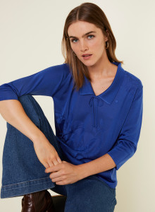 Polo shirt with knotted collar and elbow sleeves in Fil Lumiere - Enora