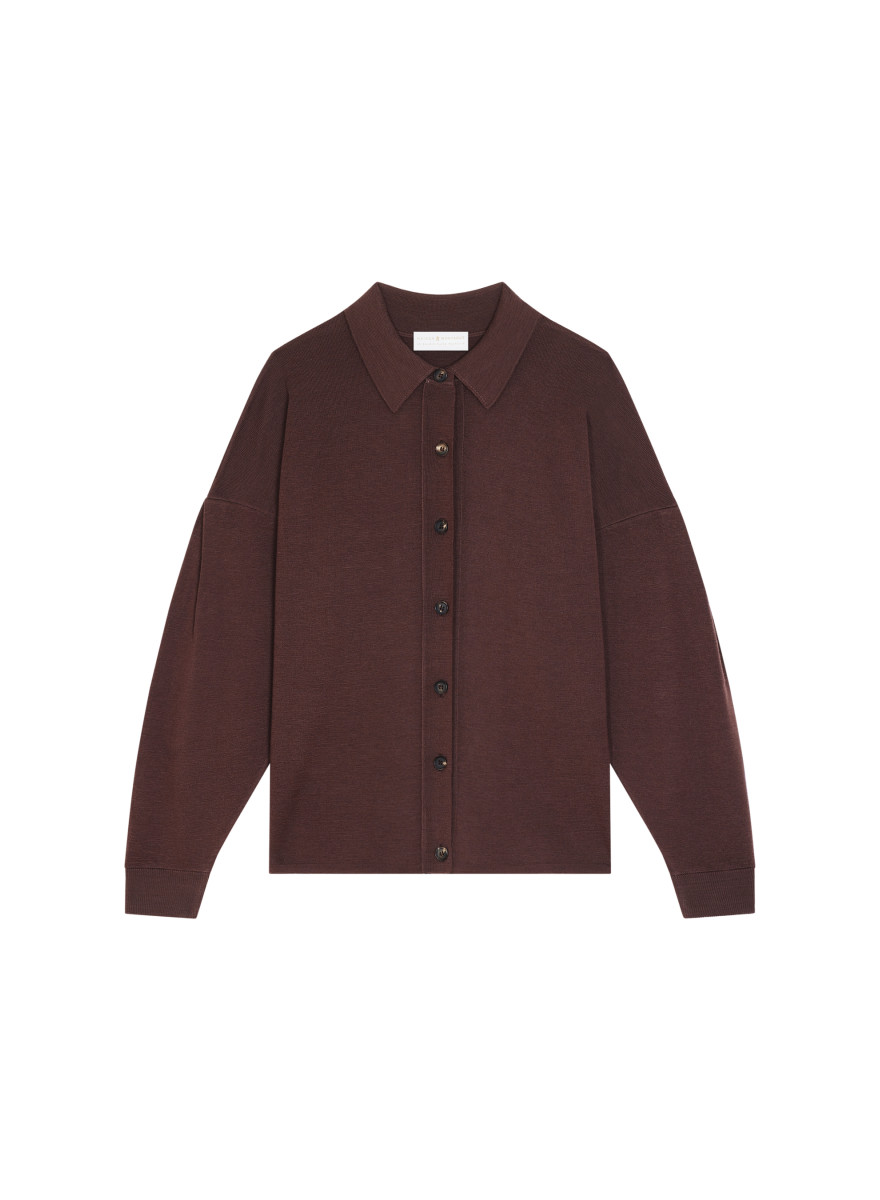 Merino wool polo neck button-down jacket - Gabriella