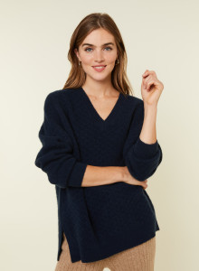 V-neck sweater with slits in cashmere dots - Giulia