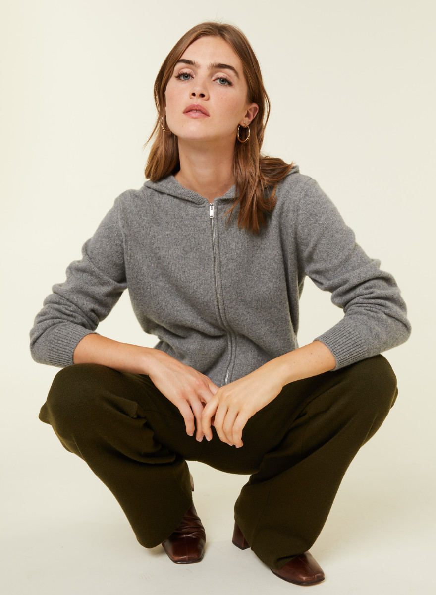 Zipped hoodie in recycled cashmere and wool - Alfred