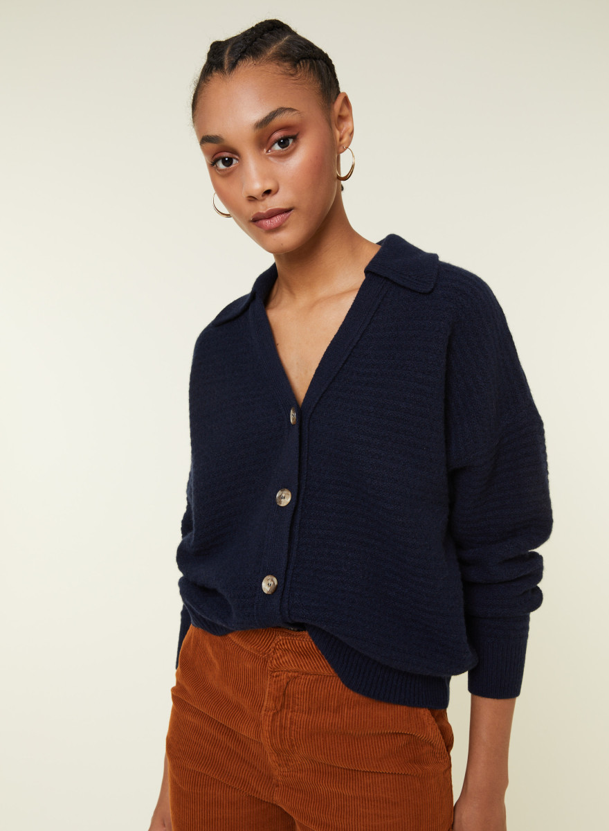 Open polo neck cardigan in recycled cashmere and wool - Lisa