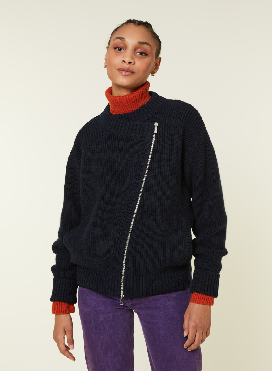 Asymmetrical wool and cashmere zip jacket - Gwenn